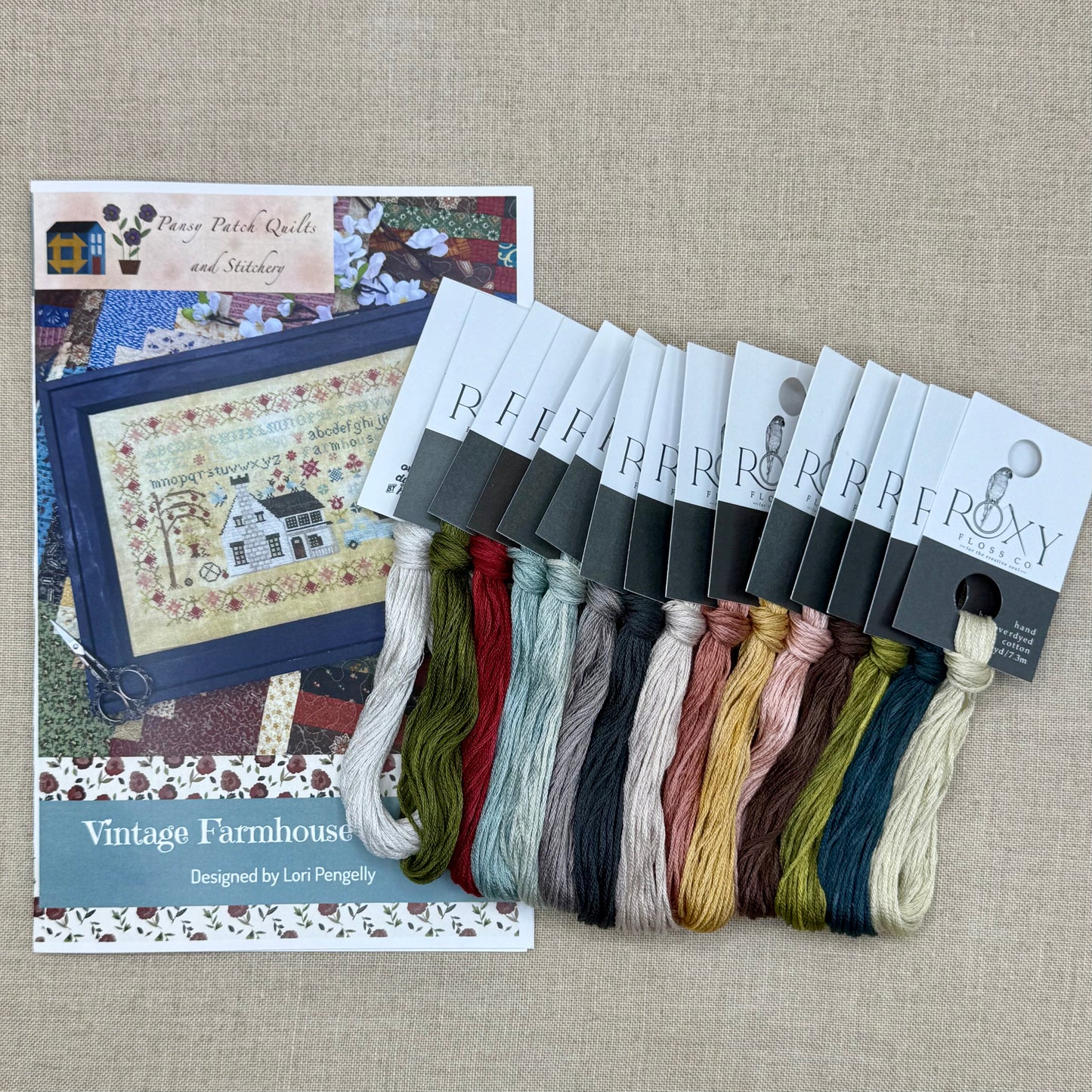 Pansy Patch Quilts and Stitchery - Vintage Farmhouse Sampler - Cross Stitch Chart and/or Roxy Floss Co Threads
