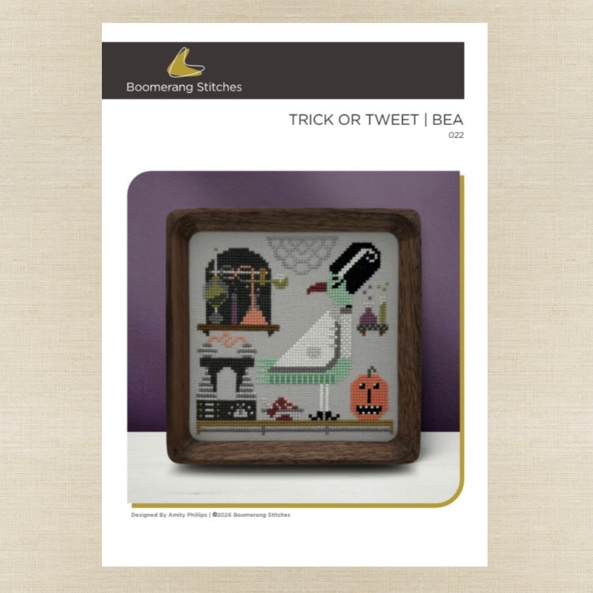 Boomerang Stitches - Trick or Tweet: Bea - Cross Stitch Chart IH and/or Roxy Floss Co Threads