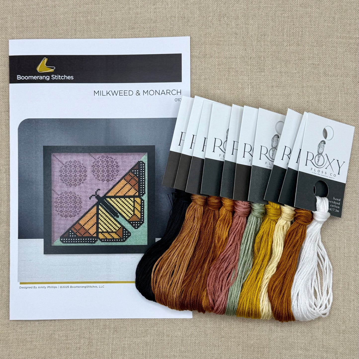 Boomerang Stitches - Milkweed & Monarch - Cross Stitch Chart and/or Roxy Floss Co Threads