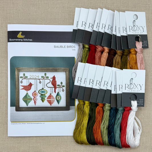 Boomerang Stitches - Bauble Birds - Cross Stitch Chart and/or Roxy Floss Co Threads