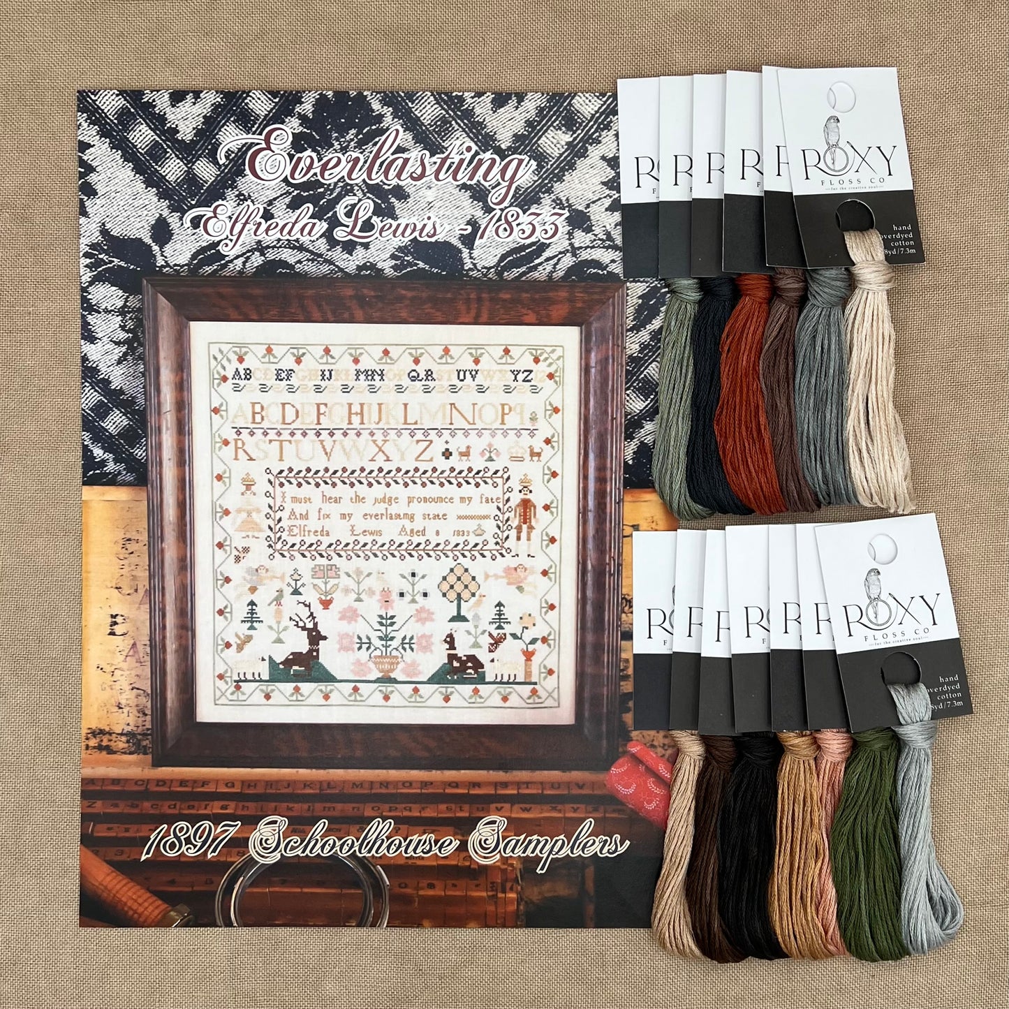 1897 Schoolhouse Samplers - Everlasting: Elfreda Lewis 1833 - Physical Chart and/or Roxy Floss