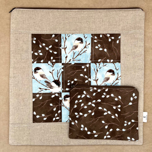 Quilted Chickadees - Large Flat Project Bag