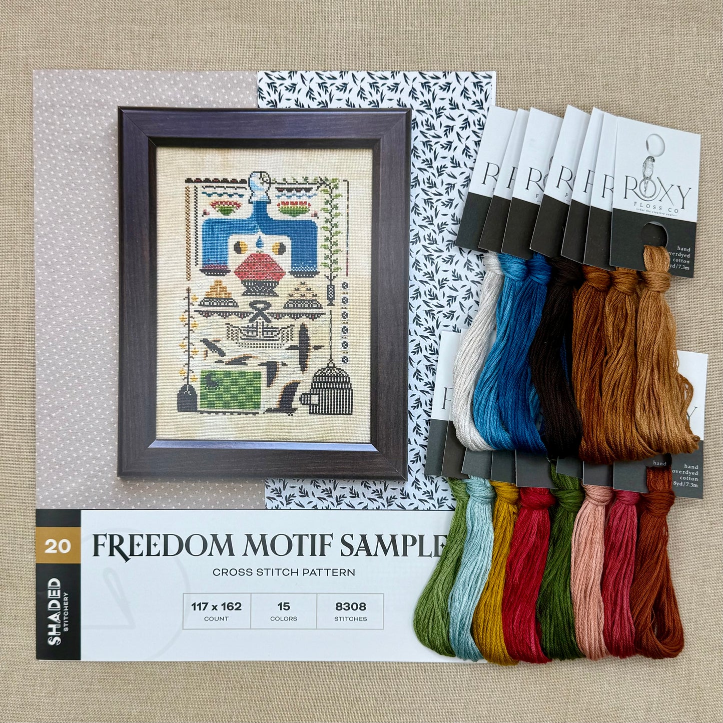 Shaded Stitchery - Freedom Motif Sampler - Booklet Chart and/or Roxy Floss