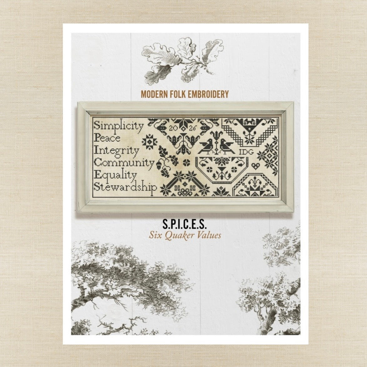 Modern Folk Embroidery - S.P.I.C.E.S.: Six Quaker Values - Booklet Chart IH