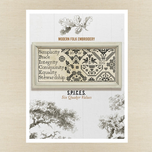 Modern Folk Embroidery - S.P.I.C.E.S.: Six Quaker Values - Booklet Chart IH