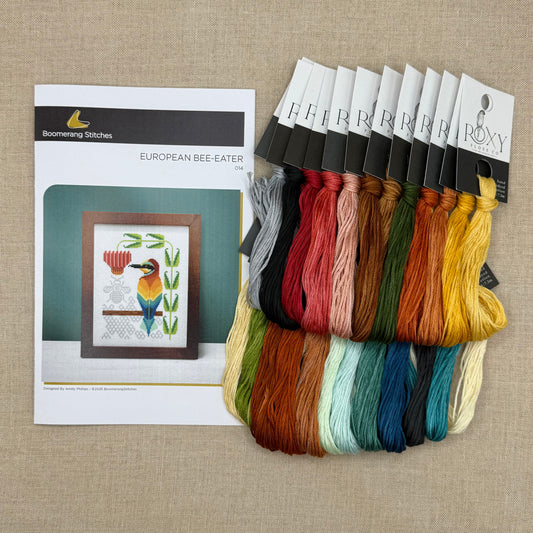 Boomerang Stitches - European Bee-Eater - Cross Stitch Chart and/or Roxy Floss Co Threads