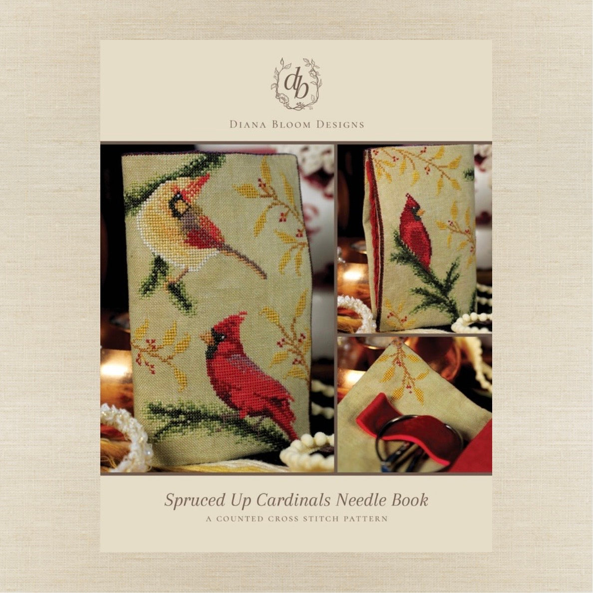 Diana Bloom Designs - Spruced Up Cardinals Needle Book - Chart IH and/or Roxy Floss