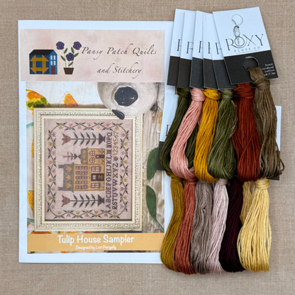 Pansy Patch Quilts and Stitchery - Tulip House Sampler - Cross Stitch Chart and/or Roxy Floss Co Threads