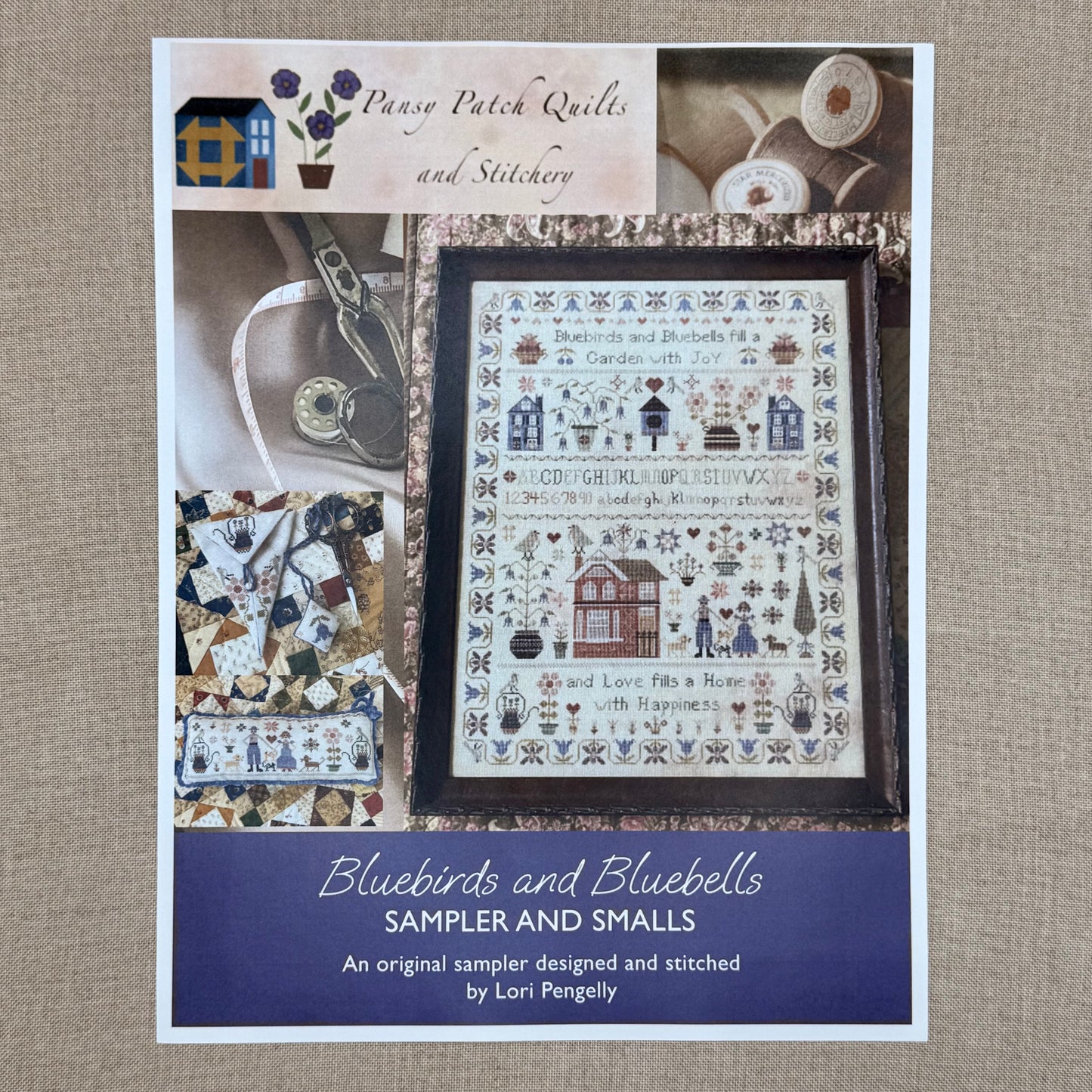 Pansy Patch Quilts and Stitchery - Bluebirds and Bluebells Sampler and Smalls - Cross Stitch Chart and/or Roxy Floss Co Threads
