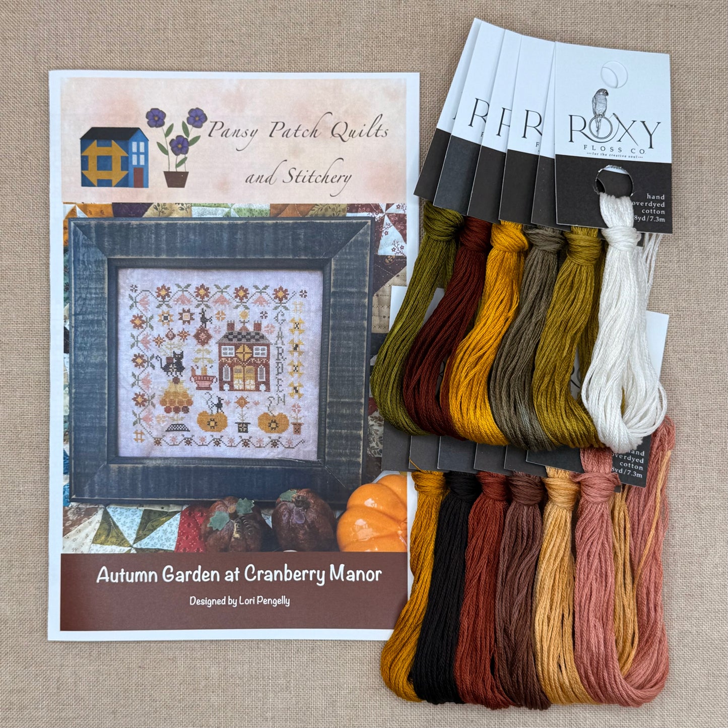 Pansy Patch Quilts and Stitchery - Autumn Garden at Cranberry Manor - Cross Stitch Chart and/or Roxy Floss Co Threads