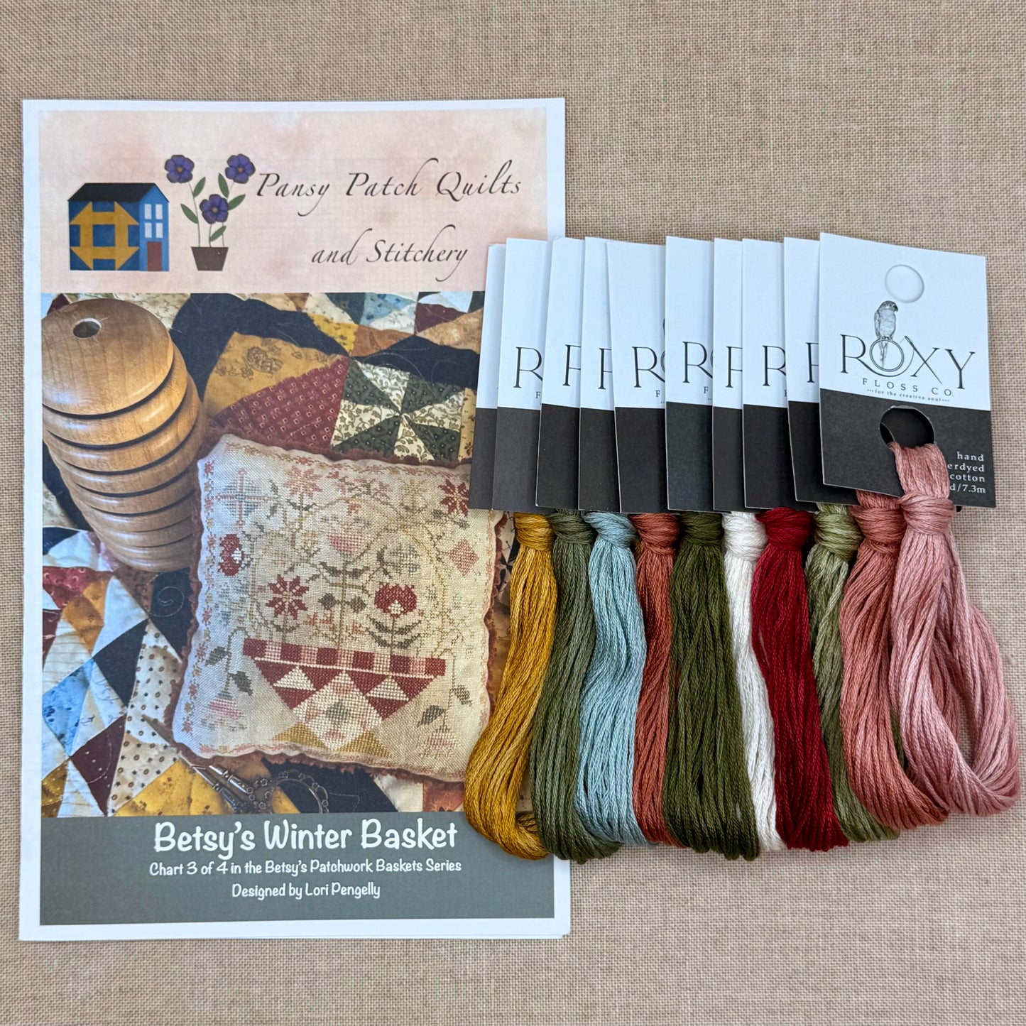 Pansy Patch Quilts and Stitchery - Betsy's Winter Basket - Cross Stitch Chart and/or Roxy Floss Co Threads