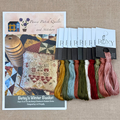 Pansy Patch Quilts and Stitchery - Betsy's Winter Basket - Cross Stitch Chart and/or Roxy Floss Co Threads
