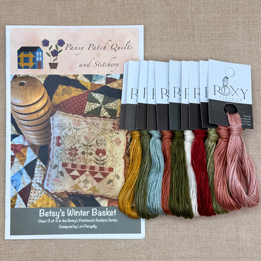 Pansy Patch Quilts and Stitchery - Betsy's Winter Basket - Cross Stitch Chart and/or Roxy Floss Co Threads