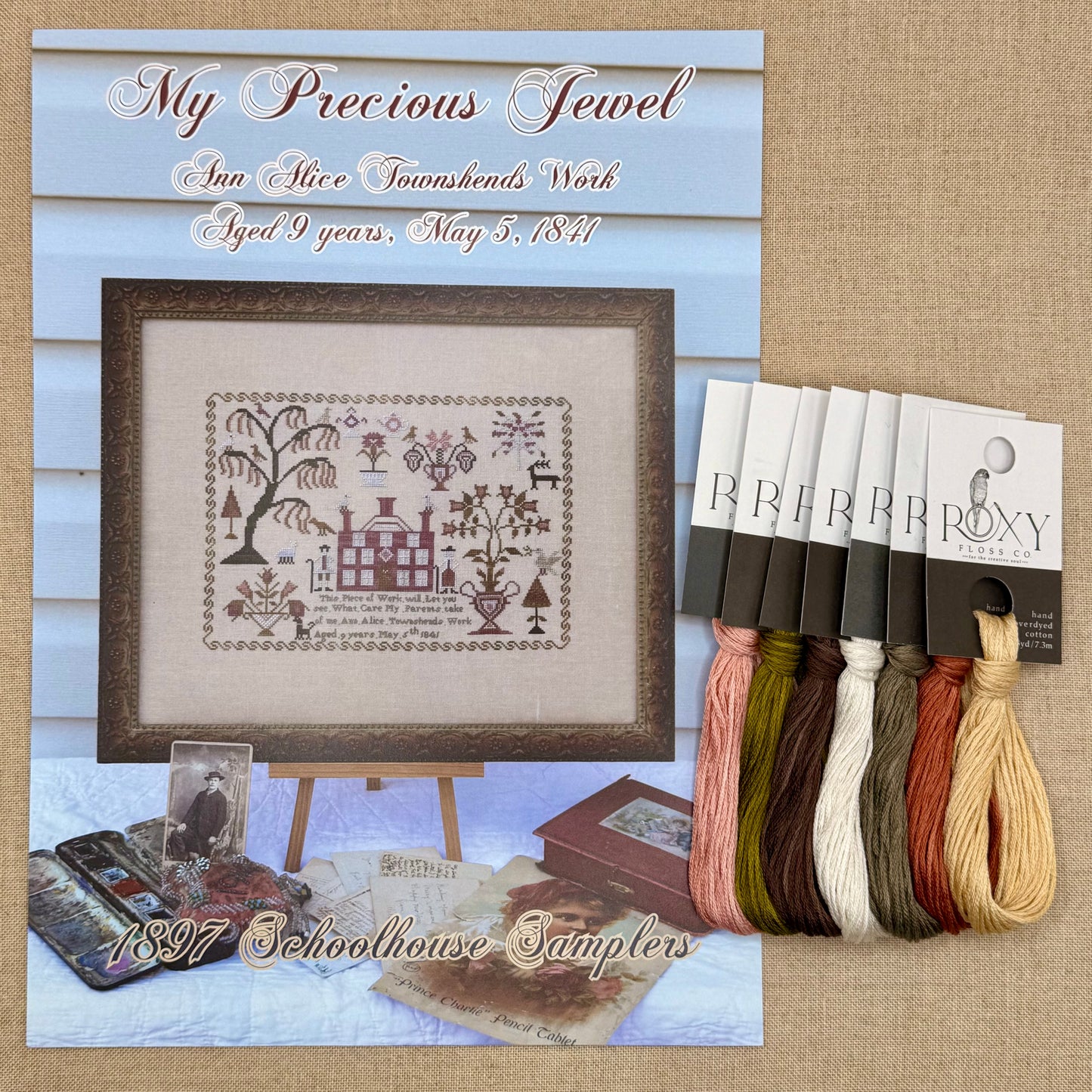 1897 Schoolhouse Samplers - My Precious Jewel: Ann Alice Townshends Work ~ Aged 9 Years, May 5, 1841 -  Physical Chart and/or Roxy Floss