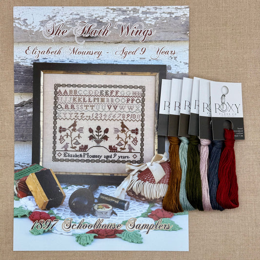 1897 Schoolhouse Samplers - She Hath Wings: Elizabeth Mounsey ~ Aged 9 Years -  Physical Chart and/or Roxy Floss