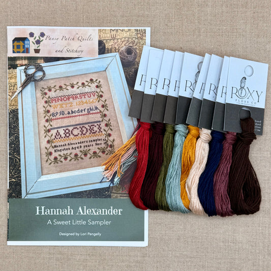 Pansy Patch Quilts and Stitchery - Hannah Alexander: A Sweet Little Sampler - Cross Stitch Chart and/or Roxy Floss Co Threads