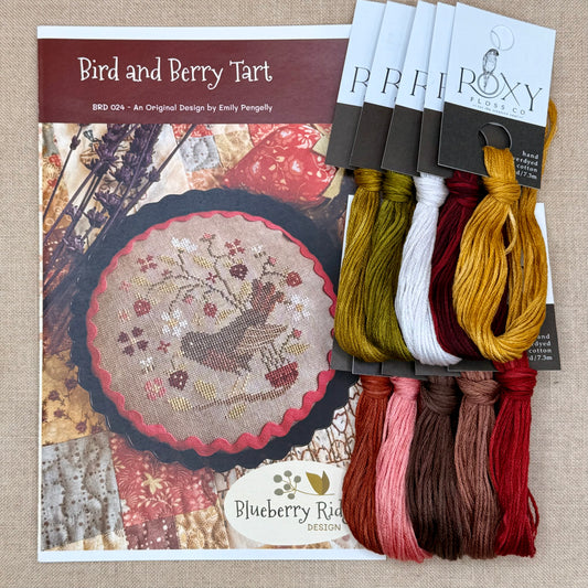 Blueberry Ridge Design - Bird and Berry Tart - Cross Stitch Chart and/or Roxy Floss Co Threads