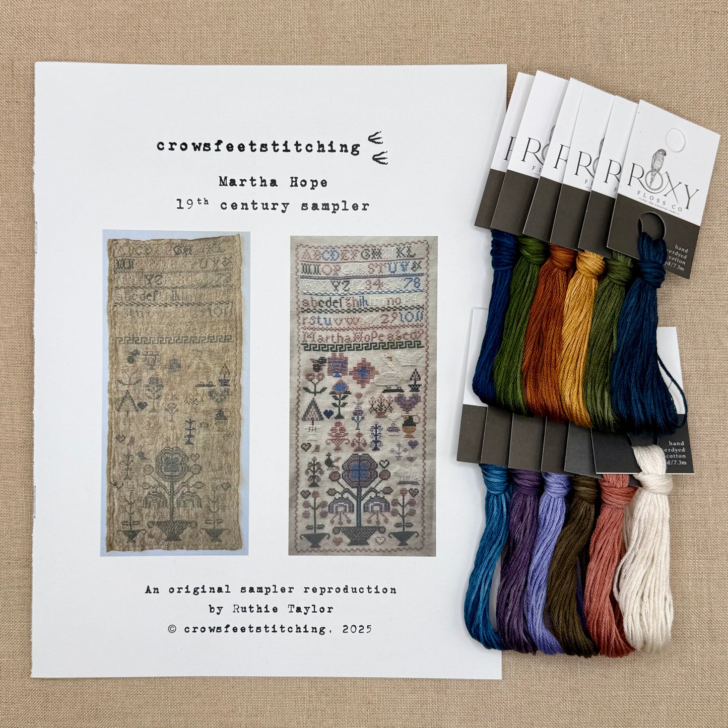 Crowsfeetstitching - Martha Hope's Sampler - Booklet Chart and/or Roxy Floss Pack