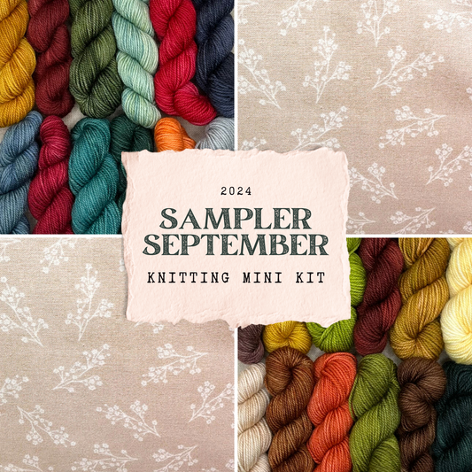 Maximum Cross Stitch, Evertote, Roxy Floss Co, and Timber Yarns - Sampler September 2024 - Mini Knitting Kit