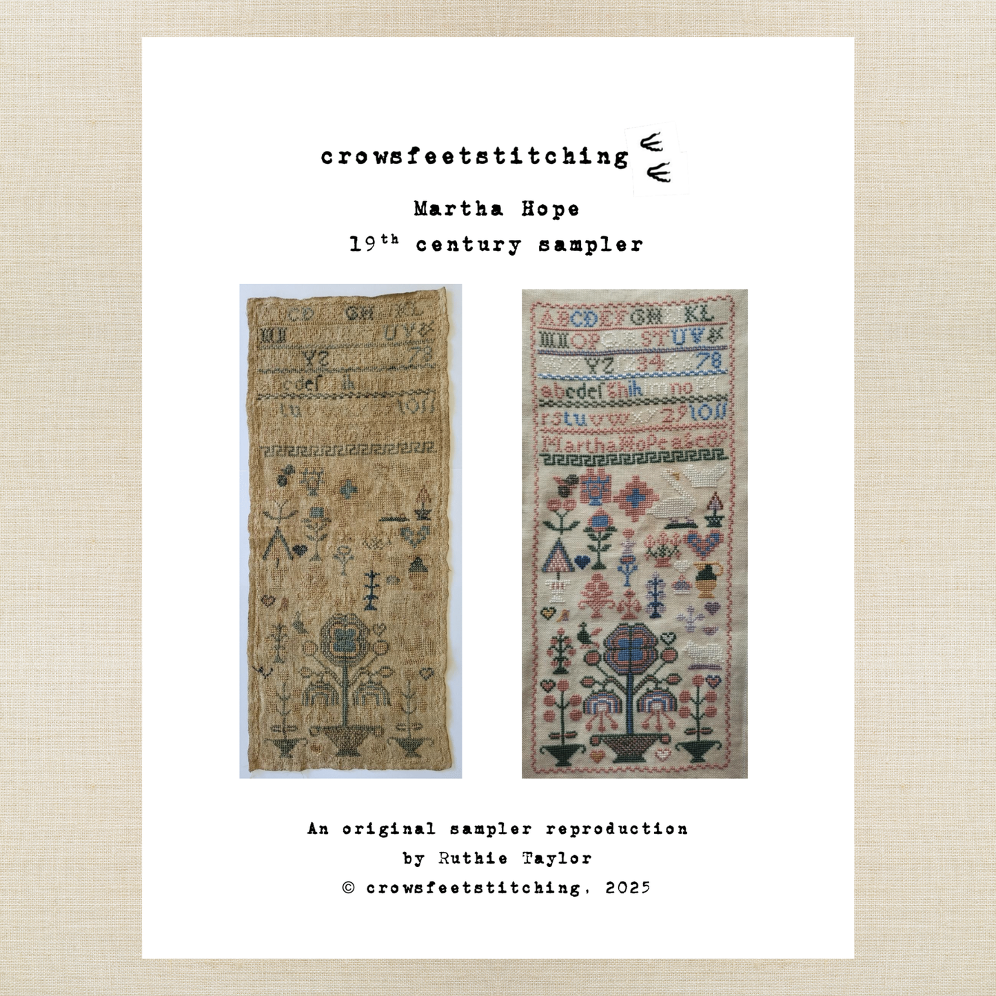Crowsfeetstitching - Martha Hope's Sampler - Booklet Chart and/or Roxy Floss Pack