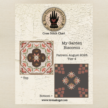 Teresa Kogut - My Garden Biscornu (Aug 2025 Patreon Tier 4 Chart) - BIGcornu Project Kit