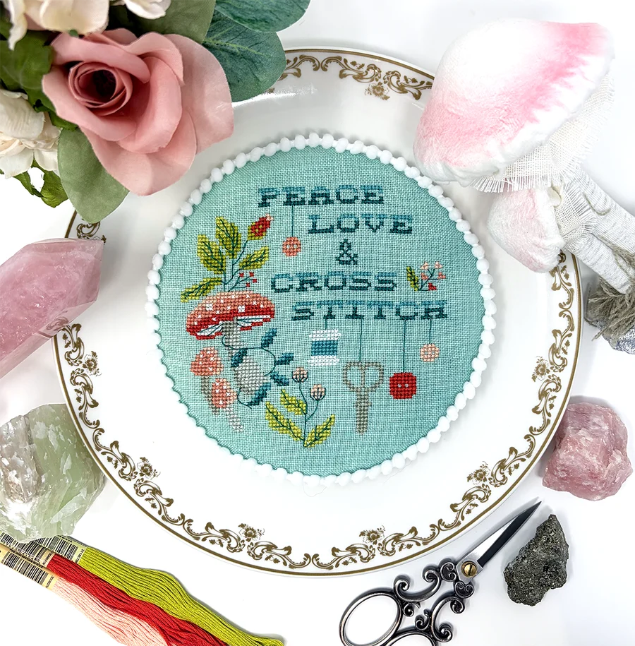 Tiny Modernist - Peace Love & Cross Stitch - Chart IH and/or Roxy Floss Conversion
