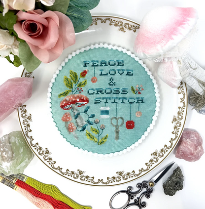 Tiny Modernist - Peace Love & Cross Stitch - Chart IH and/or Roxy Floss Conversion