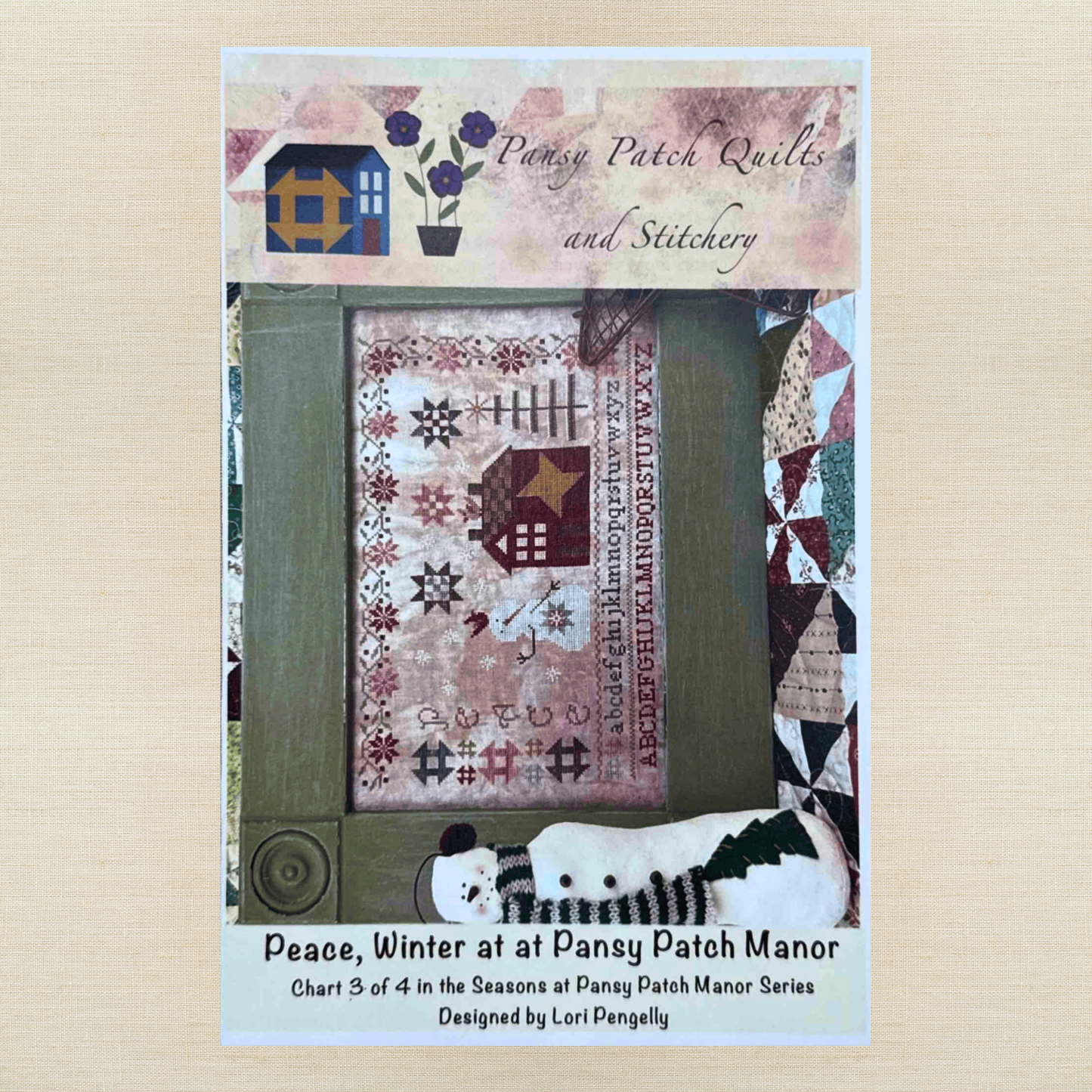 Pansy Patch Quilts and Stitchery - Peace: Winter at Pansy Patch Manor - Cross Stitch Chart and/or Roxy Floss Co Threads