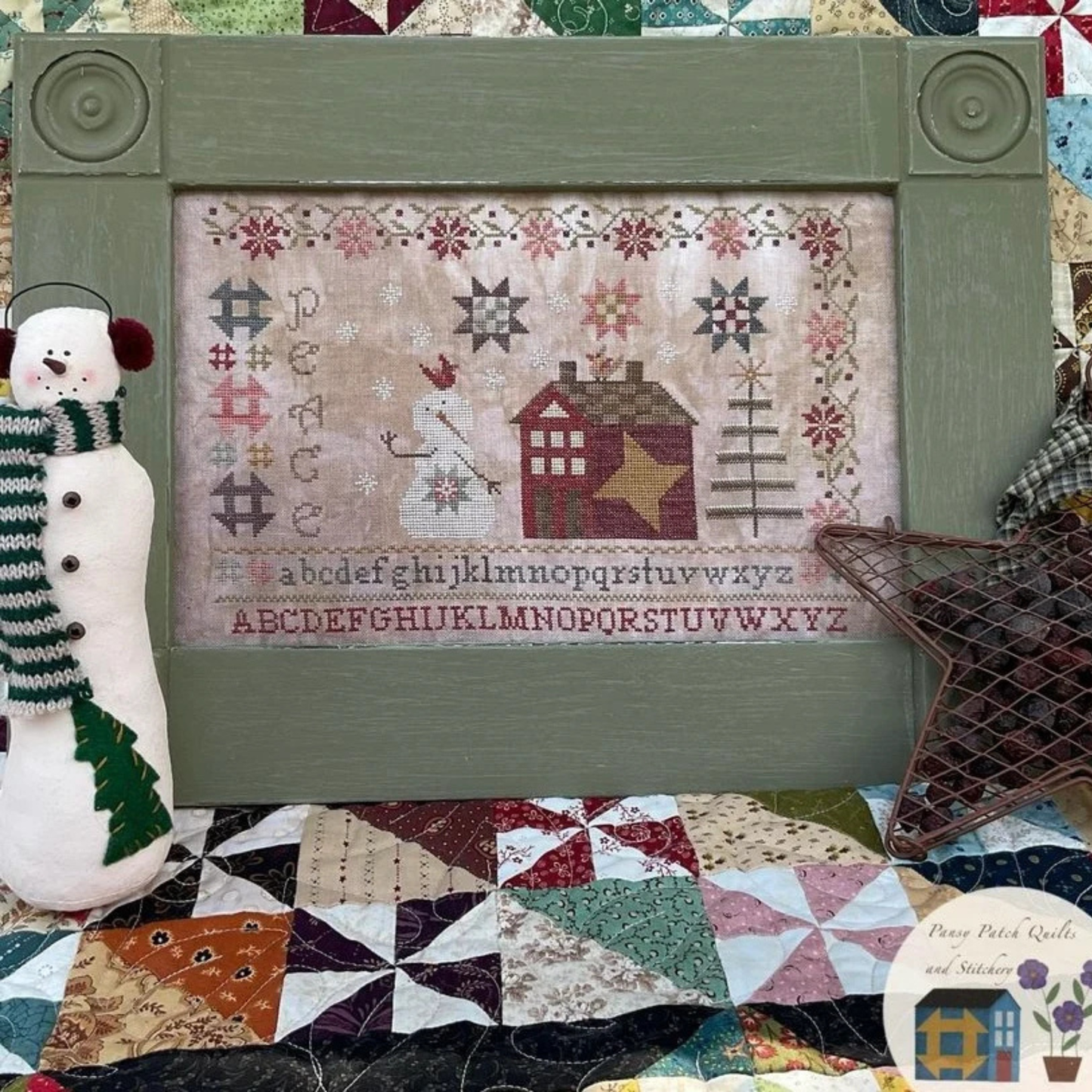 Pansy Patch Quilts and Stitchery - Peace: Winter at Pansy Patch Manor - Cross Stitch Chart and/or Roxy Floss Co Threads