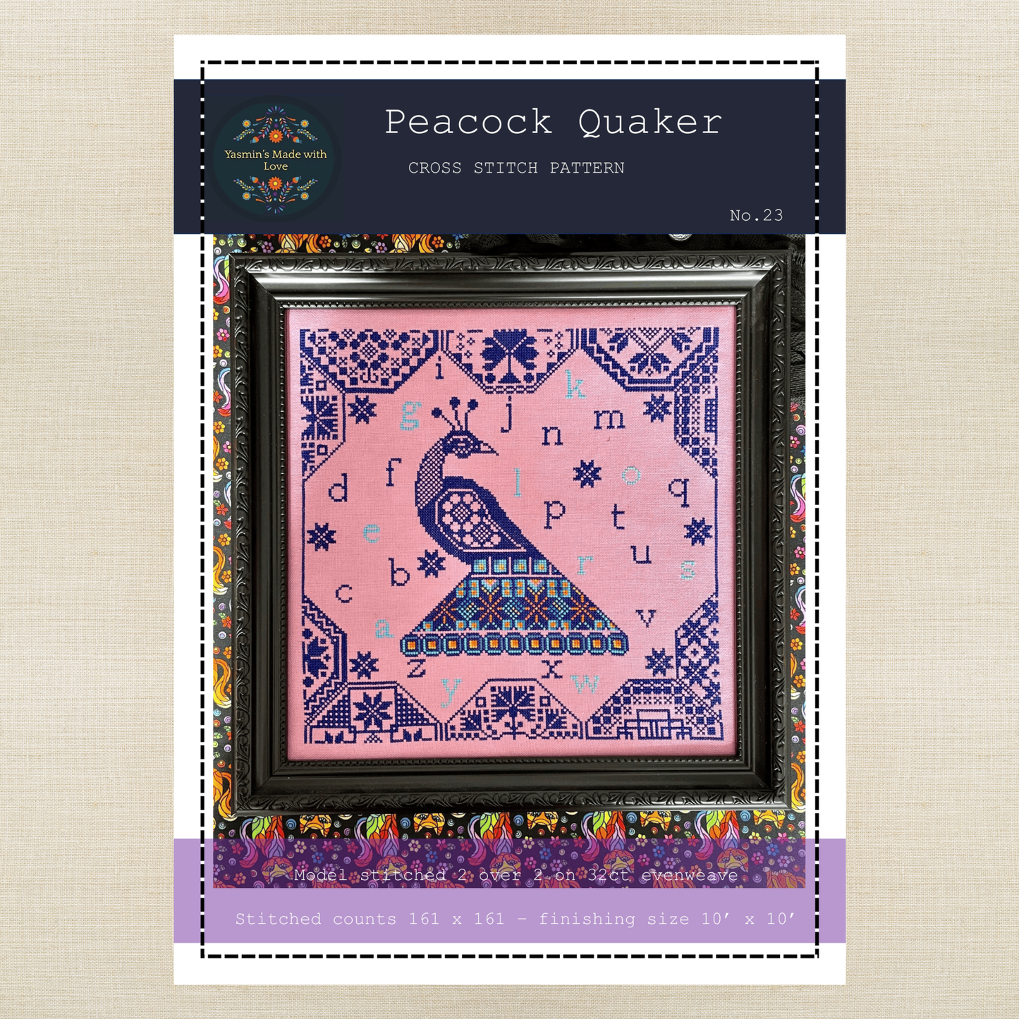 Yasmin's Made with Love - Peacock Quaker - Chart IH and/or Roxy Floss Conversion