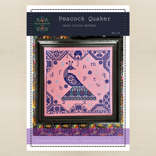 Yasmin's Made with Love - Peacock Quaker - Chart IH and/or Roxy Floss Conversion