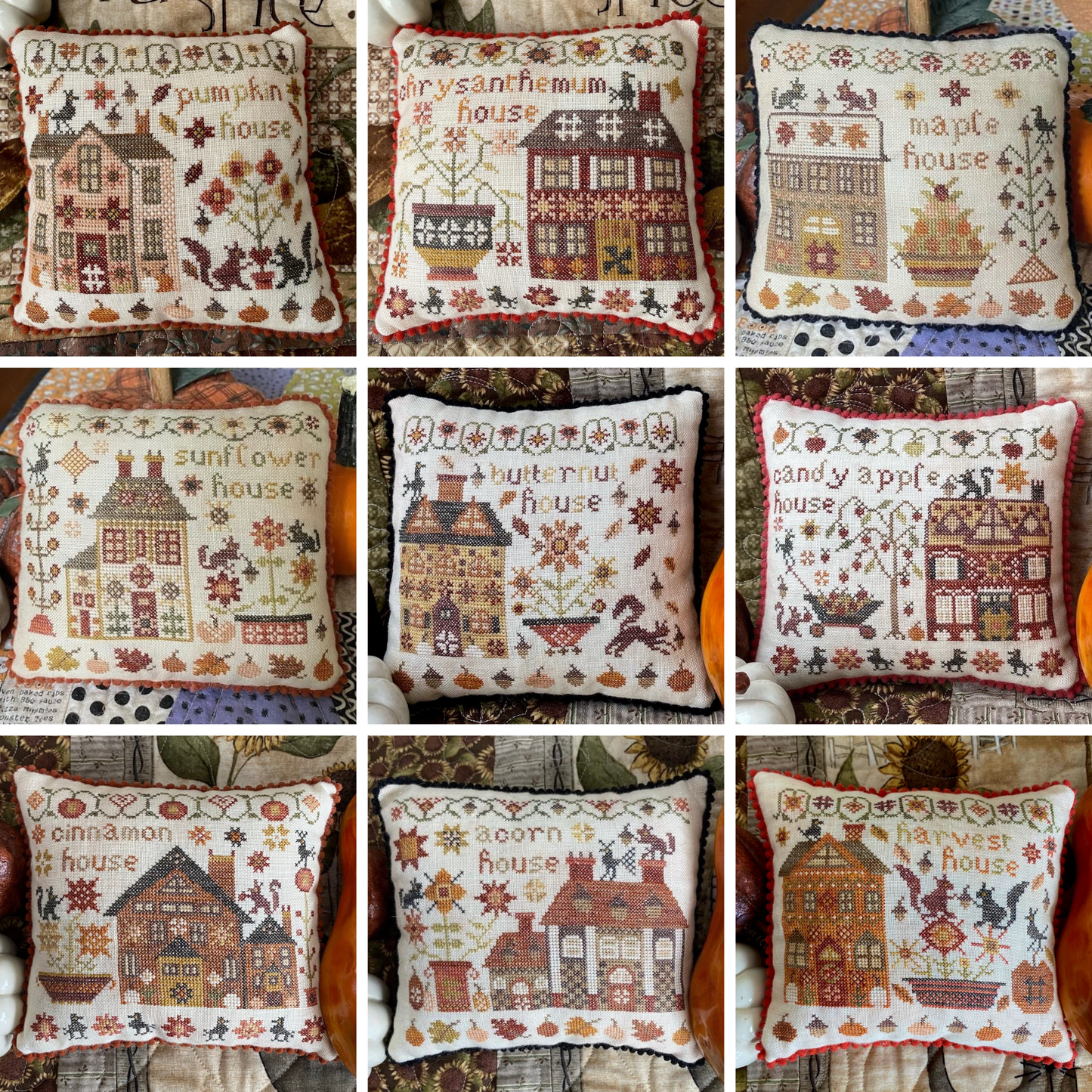 Pansy Patch Quilts and Stitchery - The Houses on Pumpkin Lane - Cross Stitch Chart Set and/or Roxy Floss Co Threads