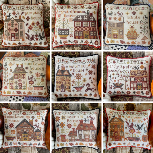 Pansy Patch Quilts and Stitchery - The Houses on Pumpkin Lane - Cross Stitch Chart Set and/or Roxy Floss Co Threads