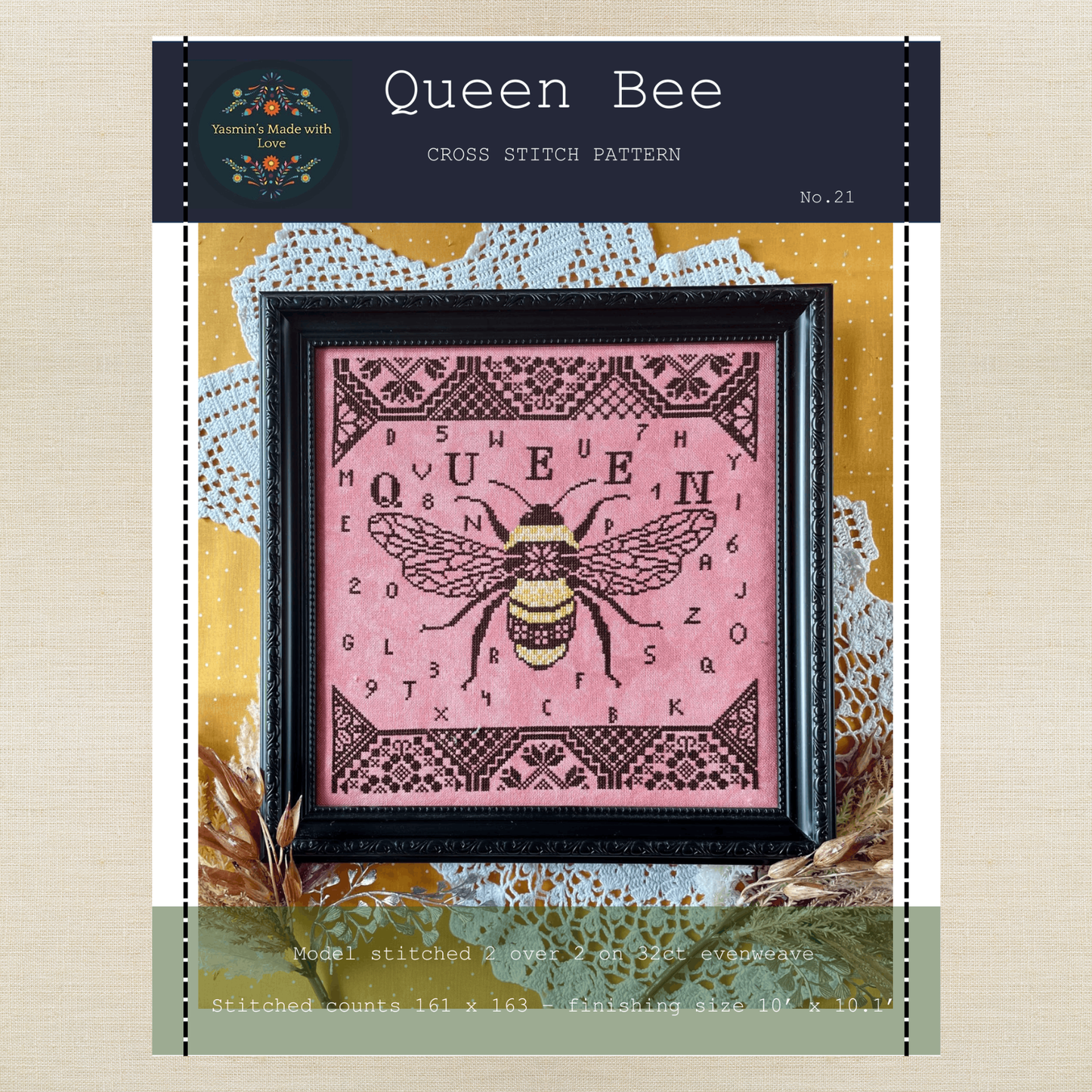 Yasmin's Made with Love - Queen Bee - Chart IH and/or Roxy Floss Conversion