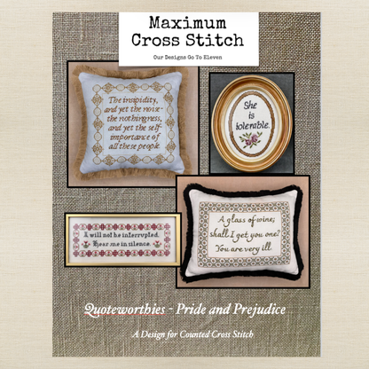 Maximum Cross Stitch - Quoteworthies Pride and Prejudice (Sampler September 2026)- Booklet Chart IH and/or Roxy Floss