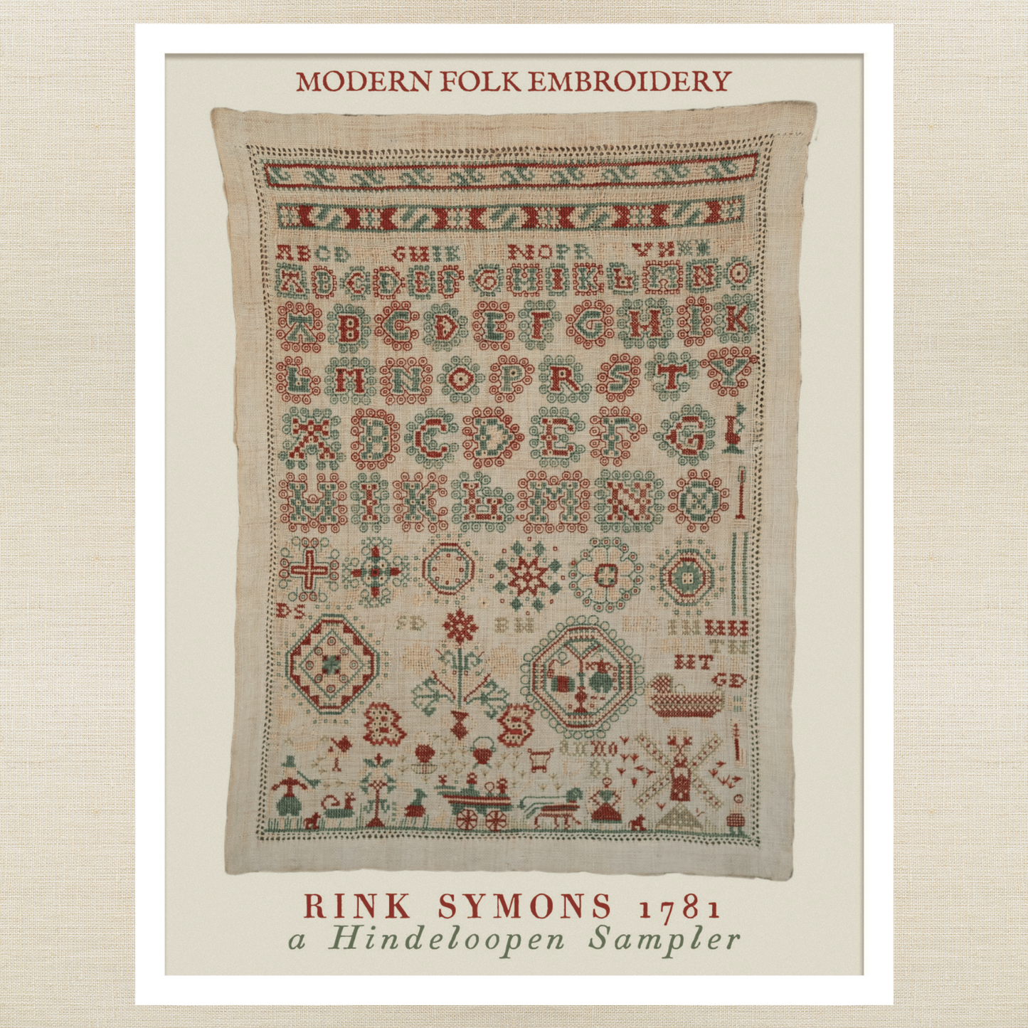 Modern Folk Embroidery - Rink Symons 1781: A Hindeloopen Sampler - Booklet Chart and/or Roxy Floss