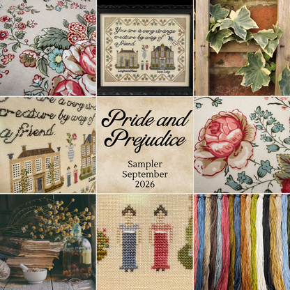 Maximum Cross Stitch, Evertote, and Roxy Floss Co - Pride & Prejudice Full Kit IH (Sampler September 2026)