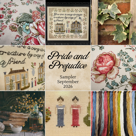 Maximum Cross Stitch, Evertote, and Roxy Floss Co - Pride & Prejudice Full Kit IH (Sampler September 2026)