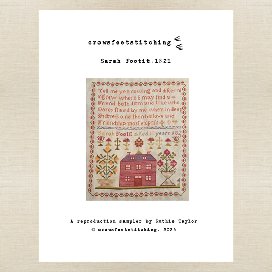 Crowsfeetstitching - Sarah Footit, 1821 - Booklet Chart and/or Roxy Floss Pack