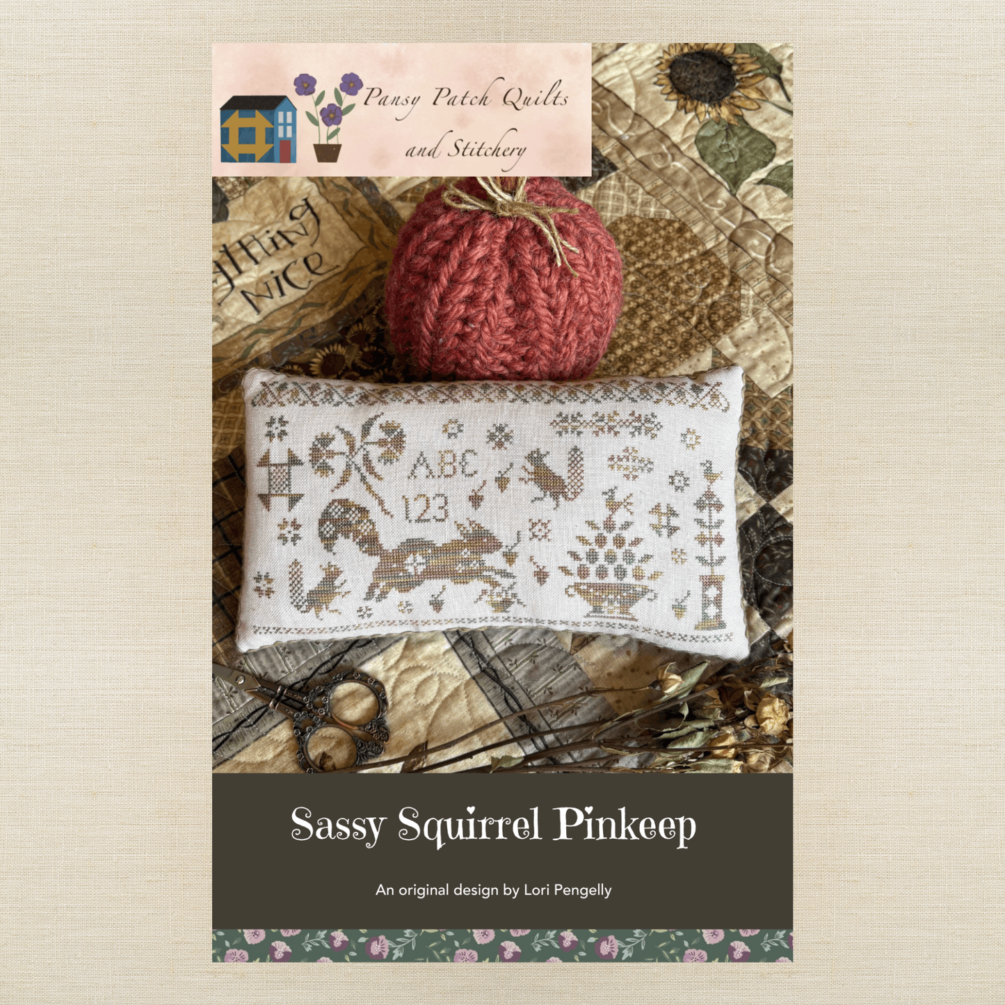 Pansy Patch Quilts and Stitchery - Sassy Squirrel Pinkeep - Booklet Chart IH
