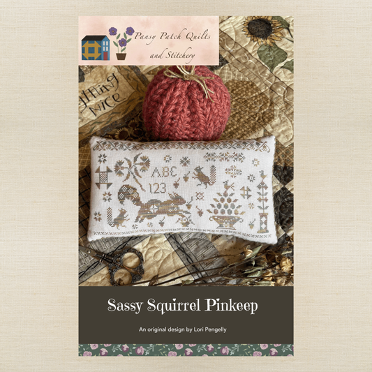Pansy Patch Quilts and Stitchery - Sassy Squirrel Pinkeep - Booklet Chart IH