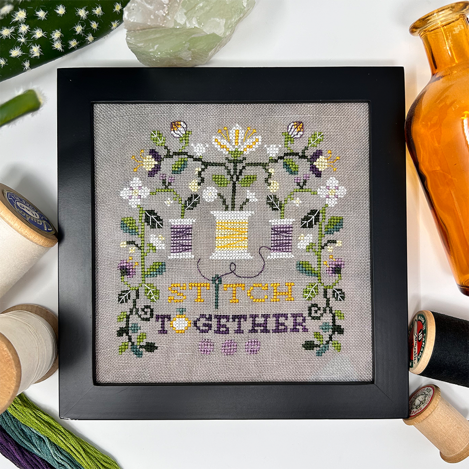 Tiny Modernist, Roxy Floss Co, and Evertote - StitchNorth Spring 2024 Mini Kit - Chart, Floss, and Fabric