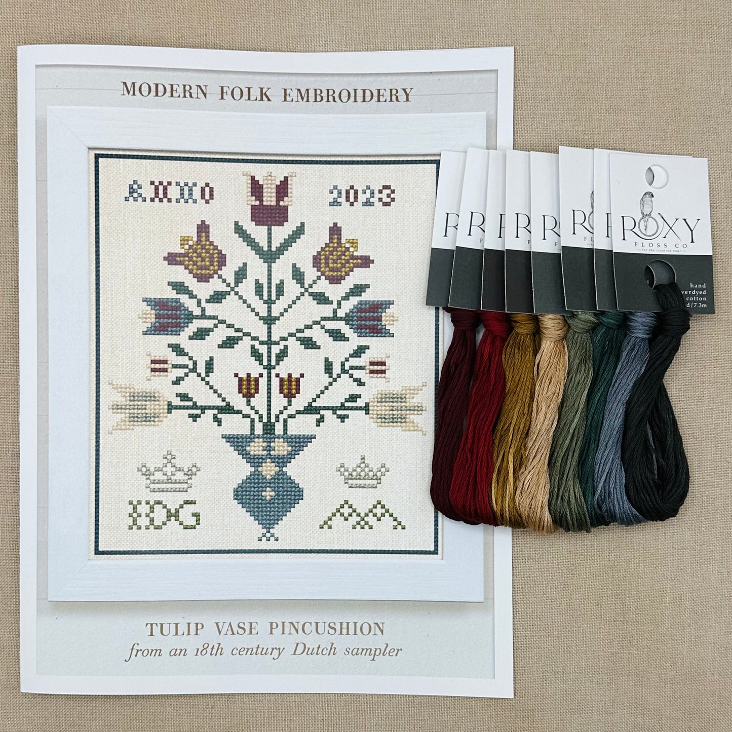 Modern Folk Embroidery -  Tulip Vase Pincushion - Booklet Chart