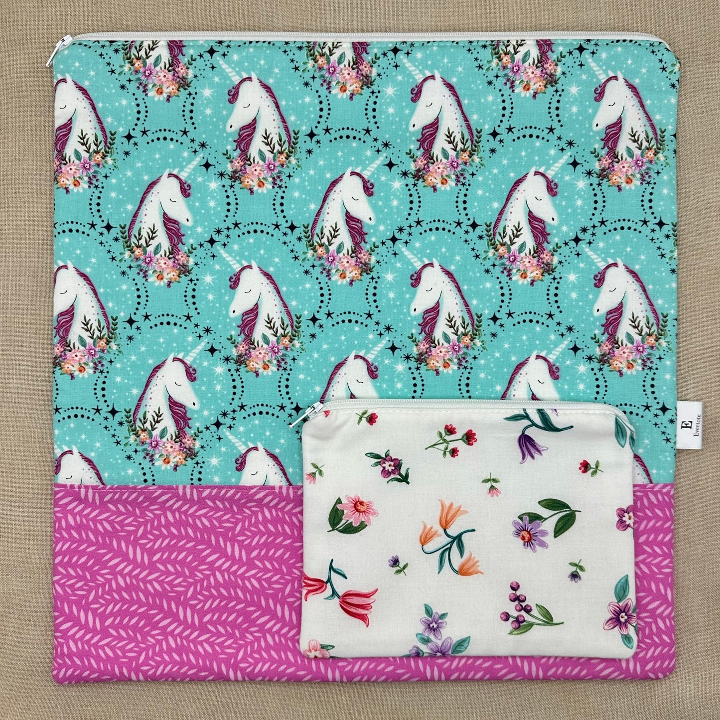 Unicorn Portraits - Project Bag with Coordinating Notions Pouch