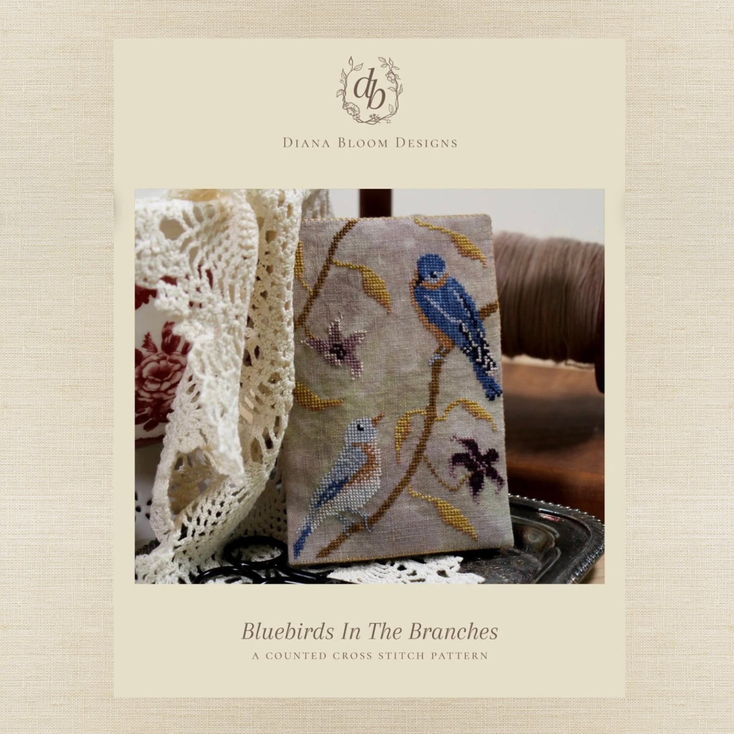 Diana Bloom Designs - Bluebirds In The Branches - Chart and/or Roxy Floss