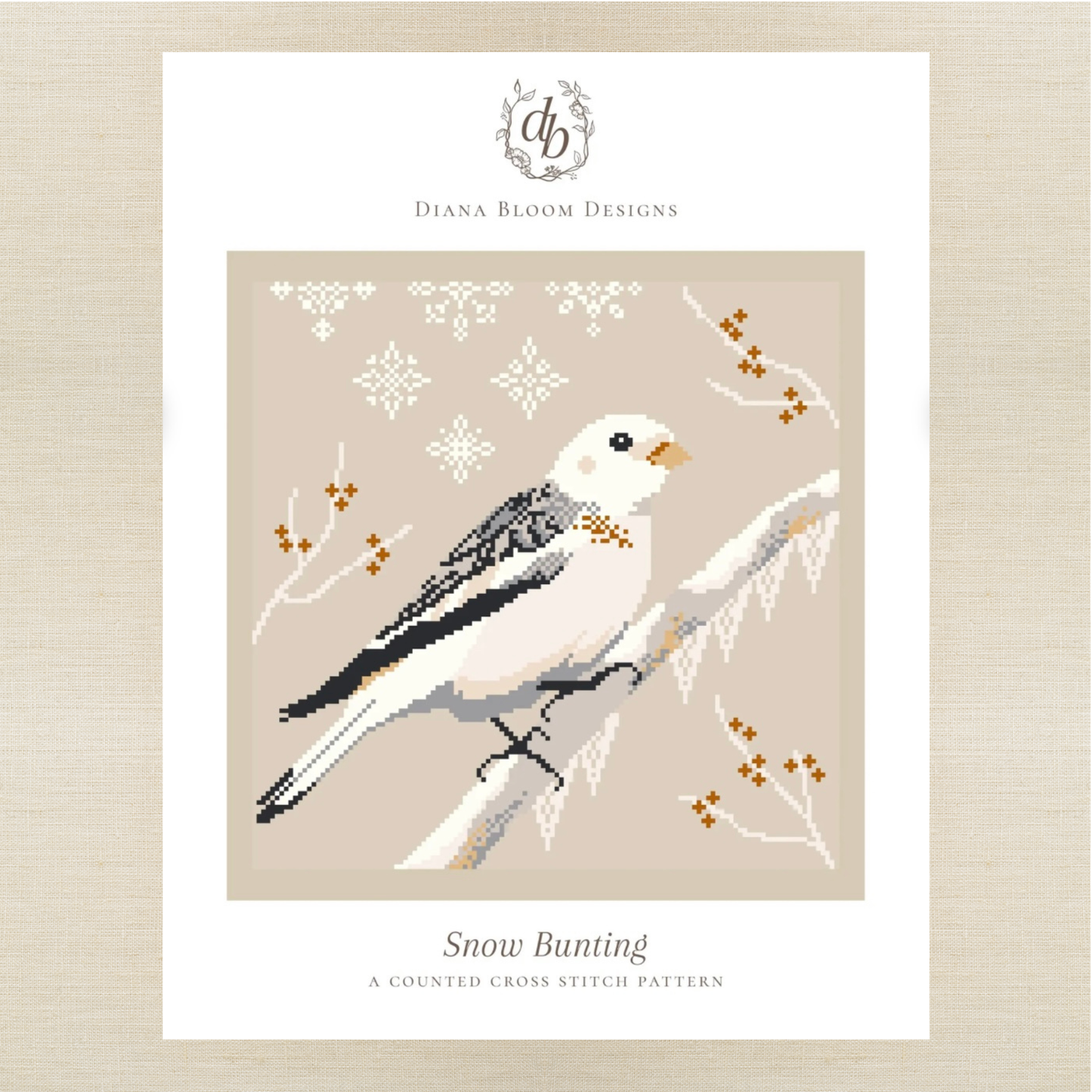 Diana Bloom Designs - Snow Bunting - Chart and/or Roxy Floss