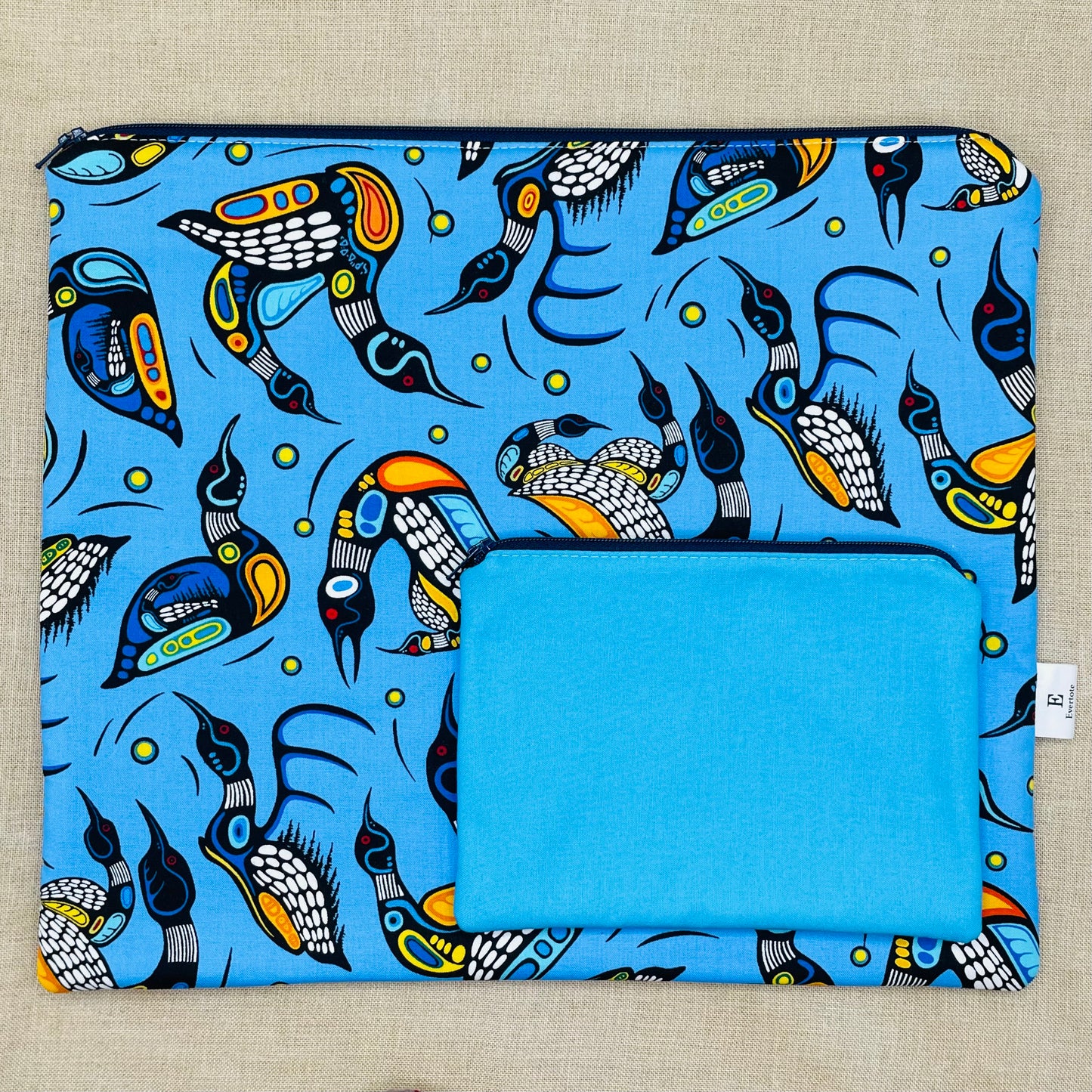 Loon Toss (Blue) - Project Bag with Coordinating Notions Pouch
