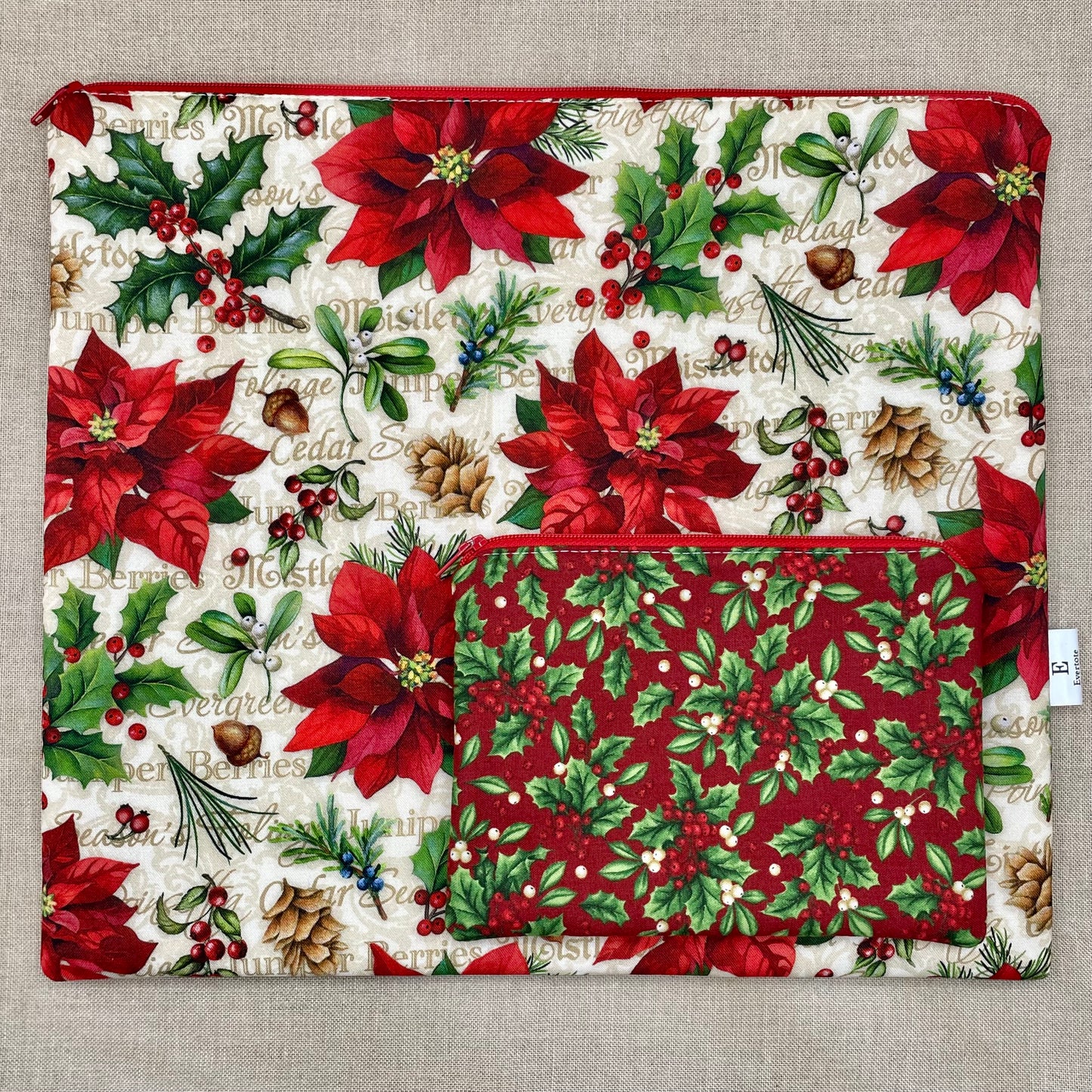 Poinsettias - Project Bag with Coordinating Notions Pouch