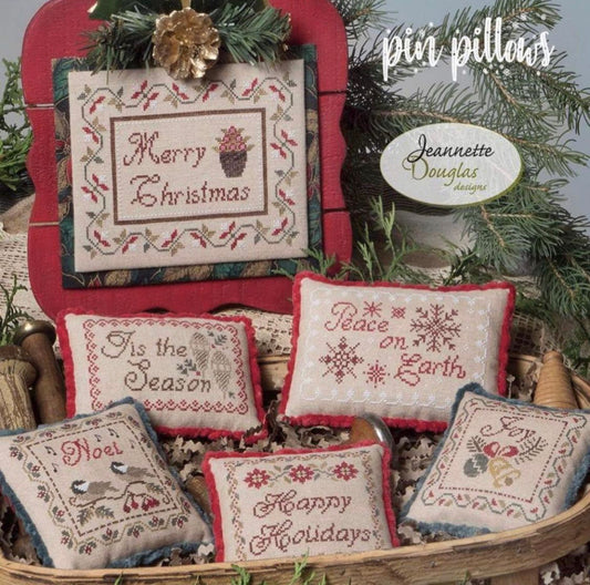 Jeannette Douglas Designs - Christmas Cheer Pin Pillows - Booklet Chart and/or Roxy Floss