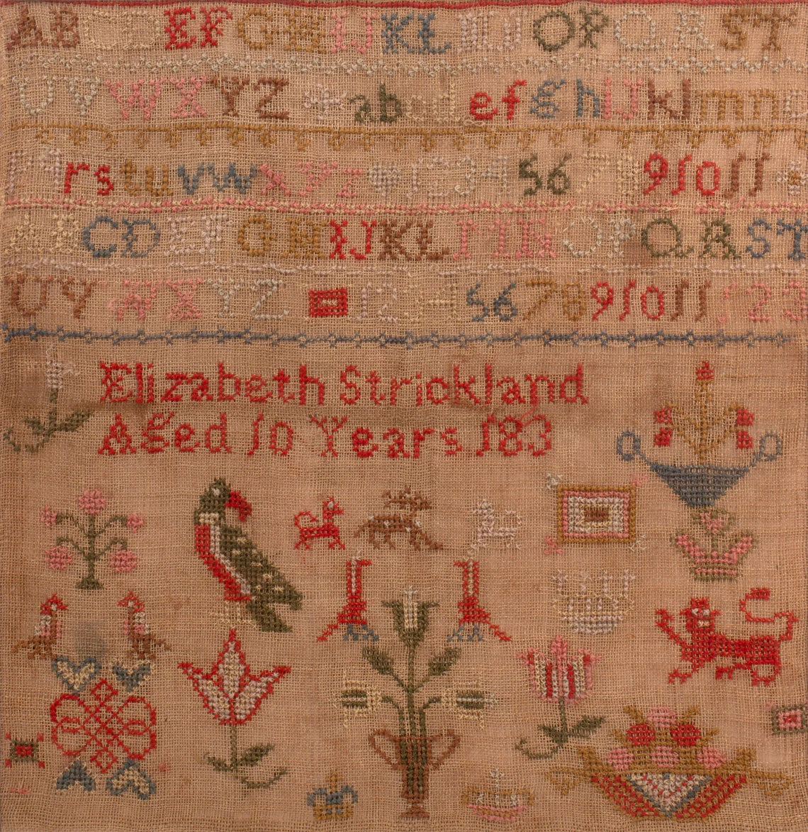 Girl with a Gavel Stitches - Elizabeth Strickland 1836 - Booklet Chart with Roxy Floss Co Conversion